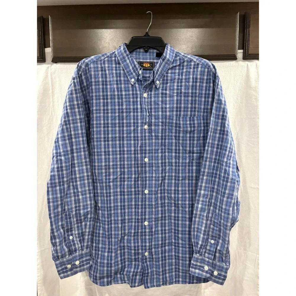 Route 66 Men's Large Blue Plaid Button Up Shirt Long Sleeve Cotton Blend Casual